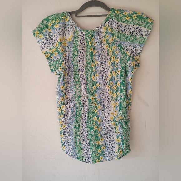 Faith & Zoe Boho Floral Crinkle Top S – Green Blue Yellow Ditsy Print Blouse‎ - Picture 8 of 8